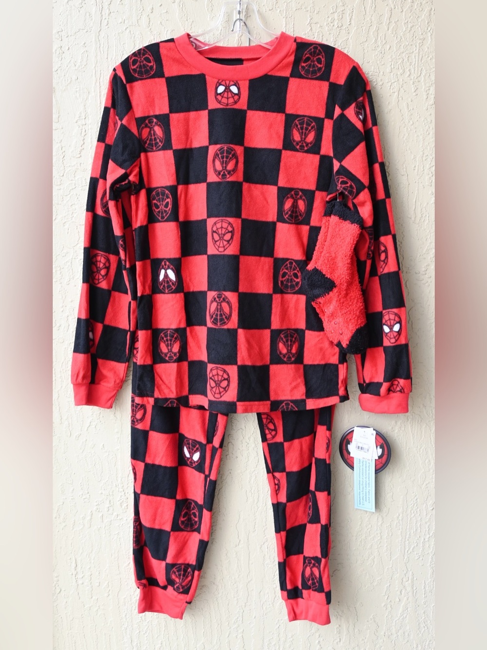 Marvel Red and Black Spider-Man Checker Pajama Set for Kids